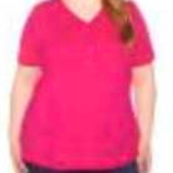T-SHIRT, SLUB TEE, VIBRANT PINK, SIZE 4X, SHAPED FIT, VEE NECK, SHORT SLEEVES, - Picture 1 of 1